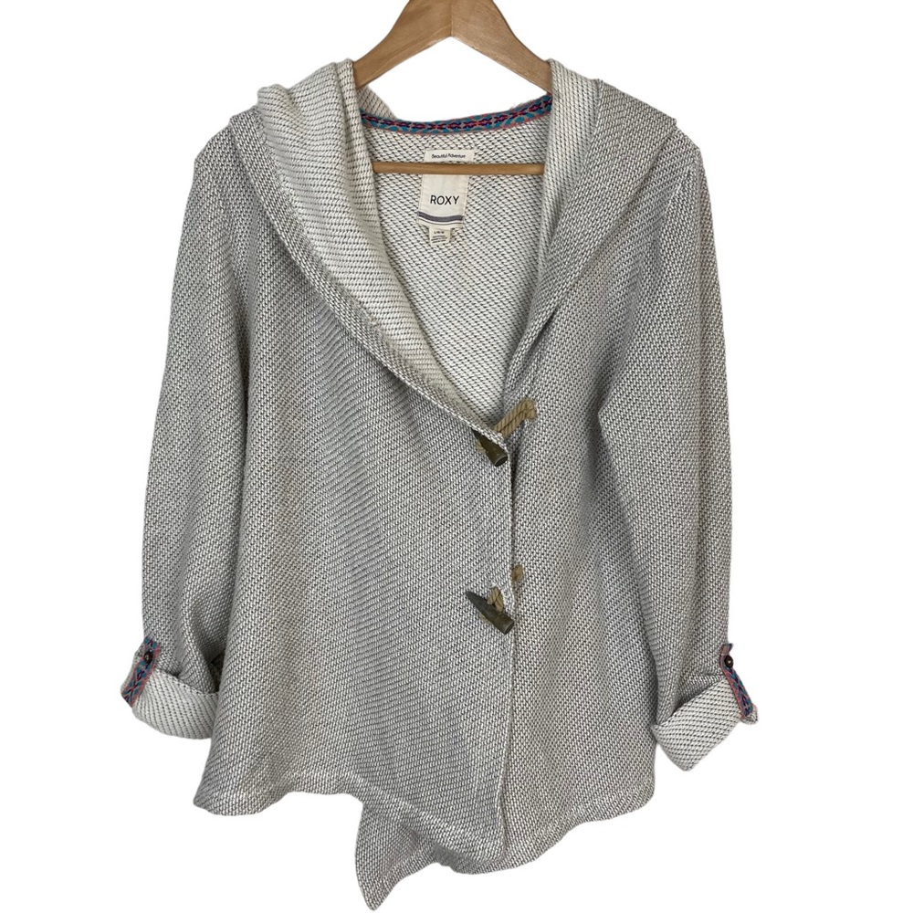 Roxy Gray Cream Hooded Knit Cardigan